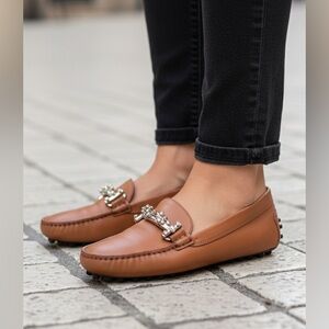 TOD’s Brown Leather Loafers with Silver Accent